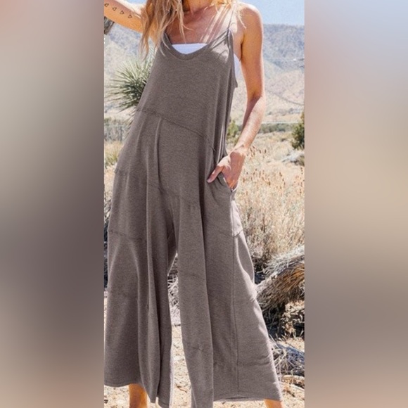 Ces Femme Pants - Ces Femme Gray Jumpsuit with pockets - adjustable with back ties.. one size